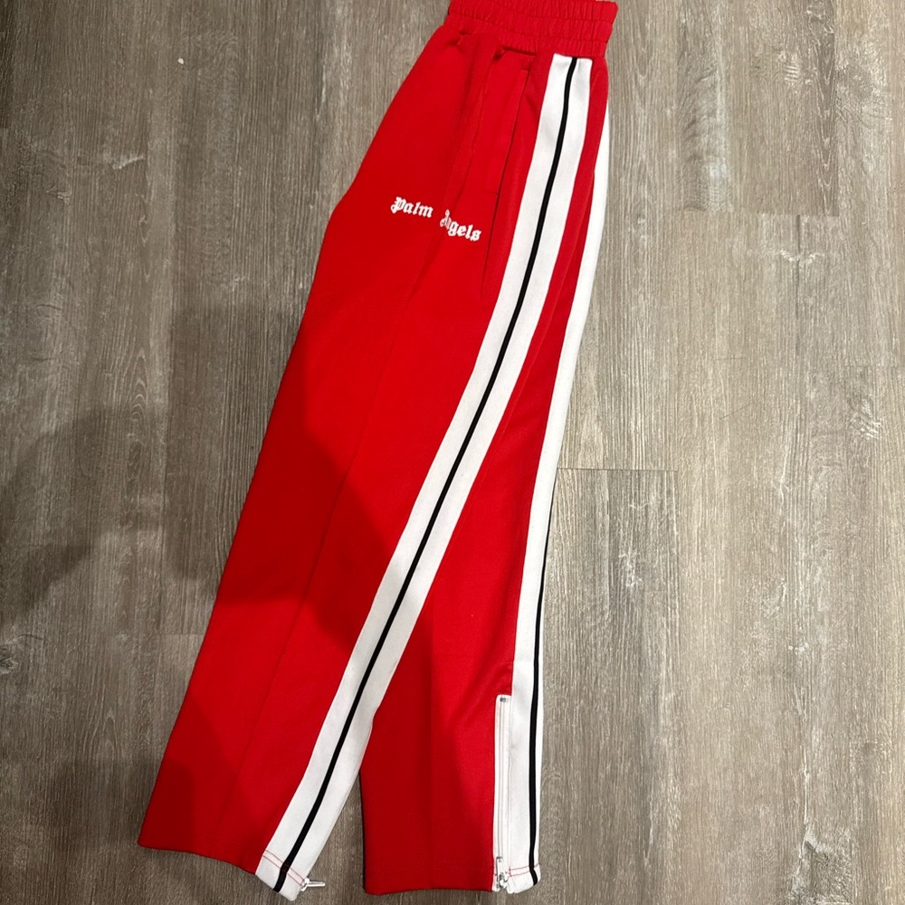 Palm Angels Red Pants with White and Black Stripes